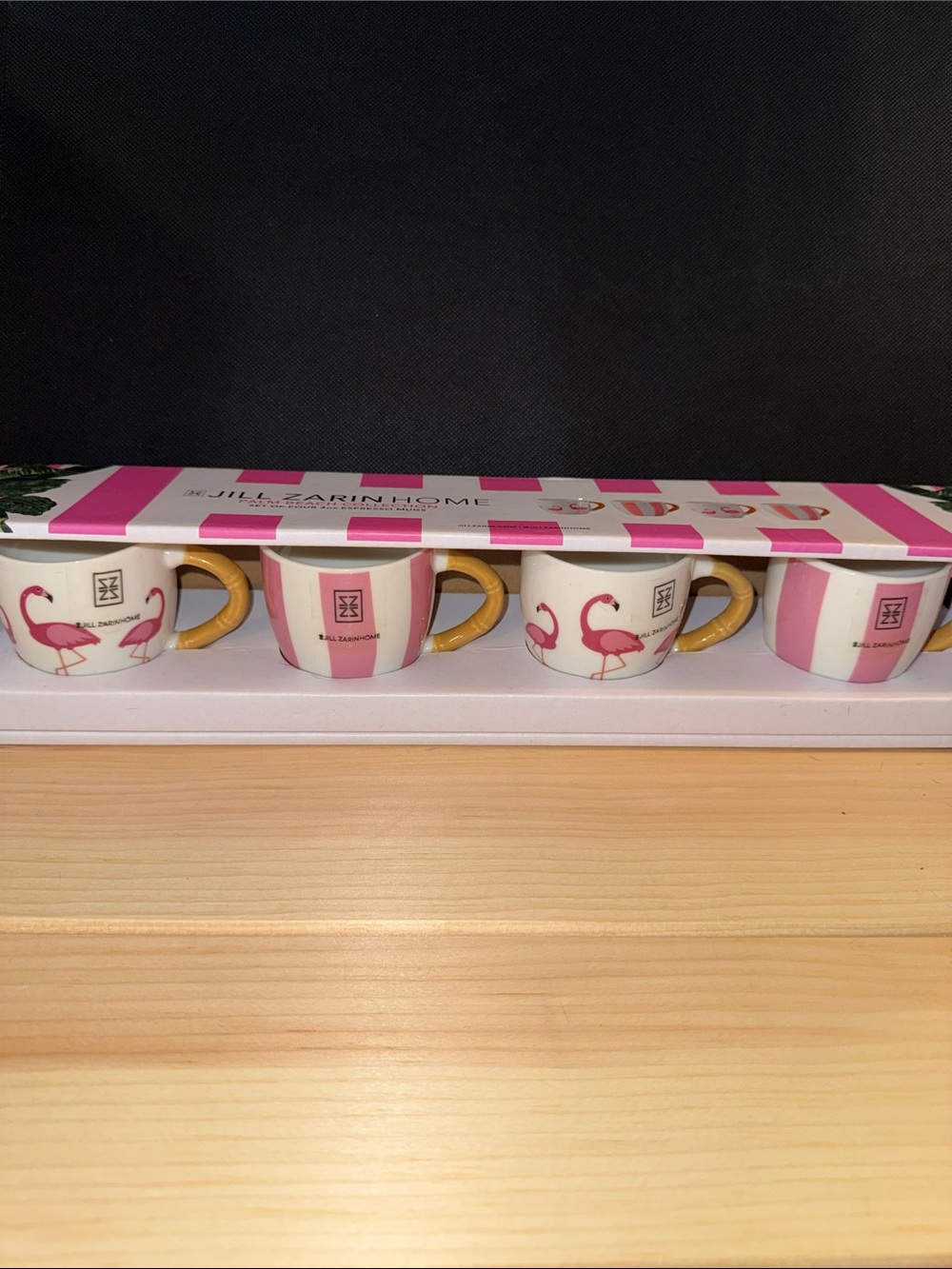 Flamingo Stripe Espresso Cup Set with Gold Handles - 4pc JILL ZARIN HOME